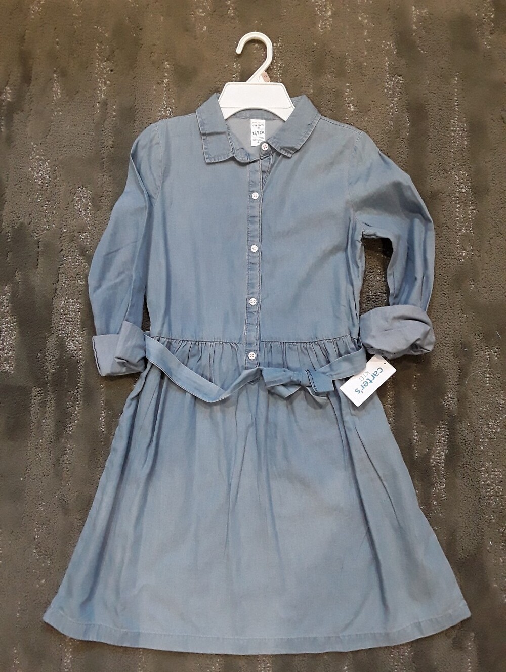 Carters Size 12 Blue Chambray (Soft Denim) Shirt Dress with Waist tie